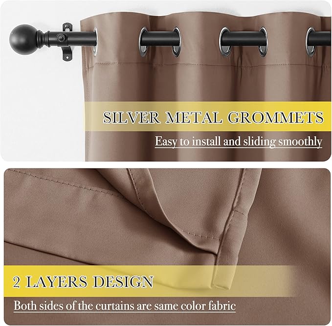 NICETOWN Total Blackout Panels for Nursery, Super Soft, Heavy Duty and Thick Window Treatment Curtains 63 Inches Long with Same Color Lined for Basement (1 Pair, Cappuccino, 42" Wide Each Panel)