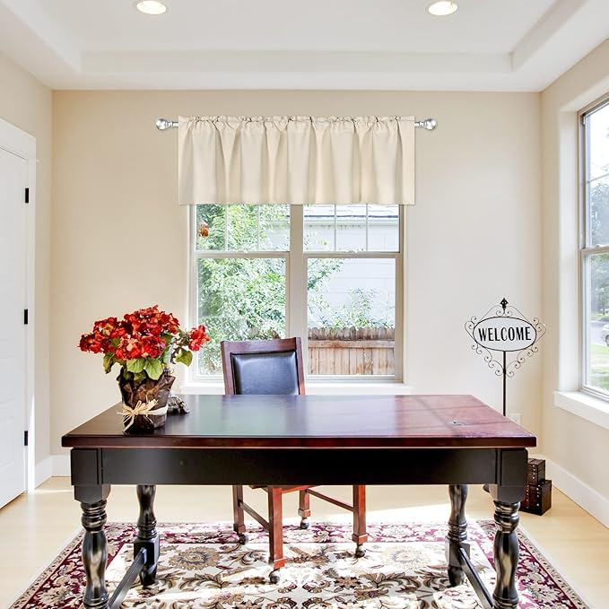 Beige Valance for Windows 72x18 Inch Solid Thermal Insulated Blackout Rod Pocket Kitchen Short Curtain Toppers Valance for Bathroom Living Room 1 Panel