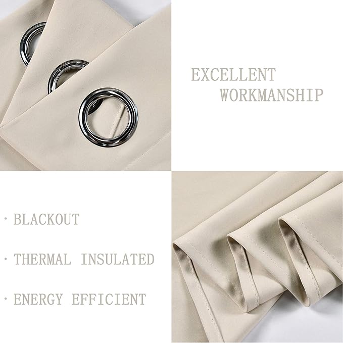 Light Beige Grommet Valance for Kitchen Blackout Curtain Cream Ivory Valance for Living Room Short Straight Drape Valance for Bedroom Kids Room 70 Inch Wide by 18 Inch Long 1 Panel