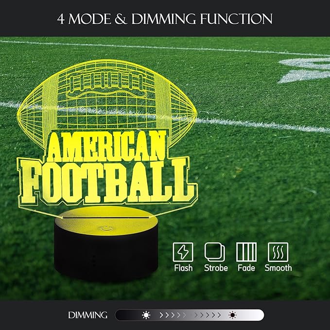 Illusion 16 Color Change Touch Remote Control LED Night Light USB Charge Portable American Football RGB Glowing Acrylic Lamp with Stand Gift for Fans Bar Decor