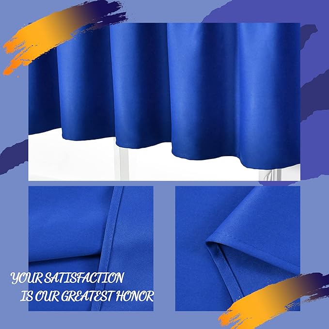 Blue Valance for Windows 52x18 Inch Solid Blackout Rod Pocket Kitchen Short Curtain Toppers Valance for Bathroom Living Room, Dazzling Blue