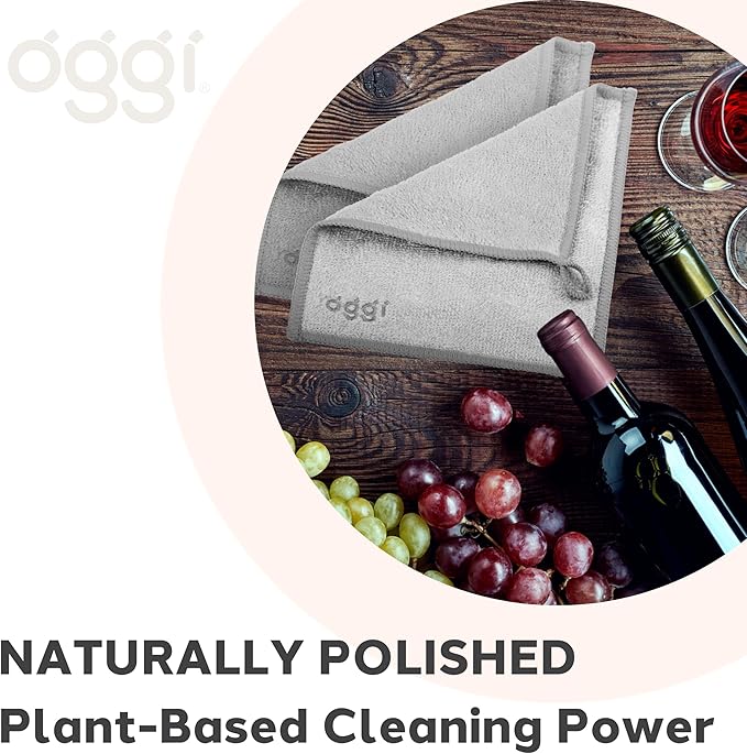 OGGI Bambou Wine Glass Polishing Cloths - Natural Wine Polishing Cloth, 91% Bamboo-Derived Rayon Cellulose Fiber, Reusable, Hygienic, Fast Dry, Odor-Free, Non-Scratch, Lint-Free - 2 pcs, 7x9"