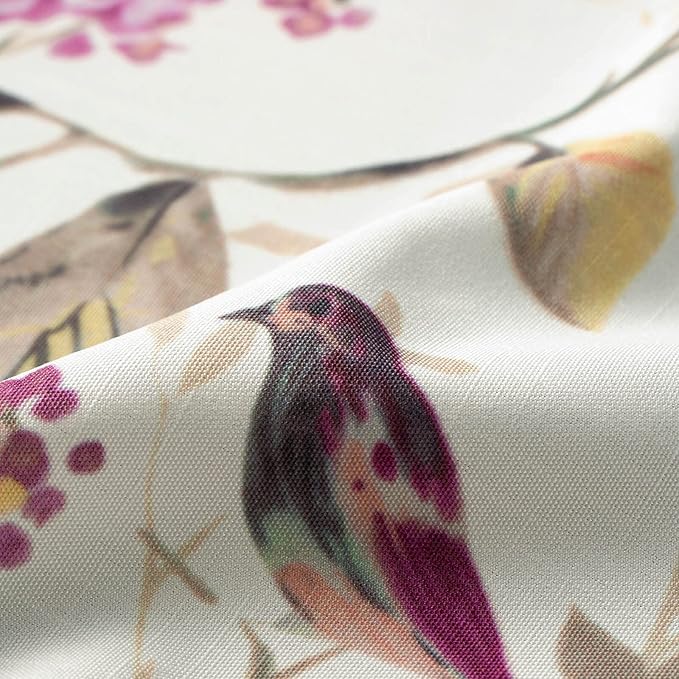 Leeva Modern Linen Textured Kitchen Tiers, 24 Inch Length Vivid Purple Bird Print Short Window Curtains for Bathroom, Rod Pocket Home Decor Drapes, 2 Panels Pair