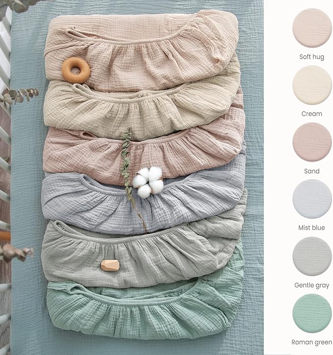 Lulu moon Muslin Crib Sheet Fitted Crib Mattress Sheet for Boys and Girls, 28"x 52" Gentle Gray