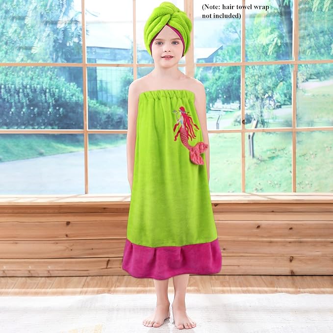 Kids Beach Towels Cute 3D Embroidery Mermaids Super Absorbent Warm Coral Fleece Pool Bath Dress Towel for Girls