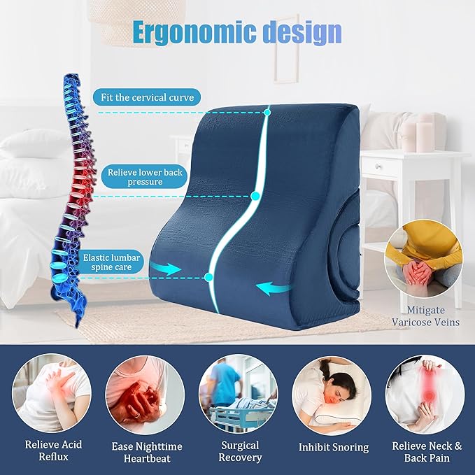 ROYALAY 3 PCS Adjustable Wedge Pillow for Sleeping, 3-in-1 High-Density Foam Wedge Pillow Set, Sleeping Wedge Pillow for Adults, Incline Bed Wedge Pillow for Back, Neck, Leg Support, Acid Reflux,blue