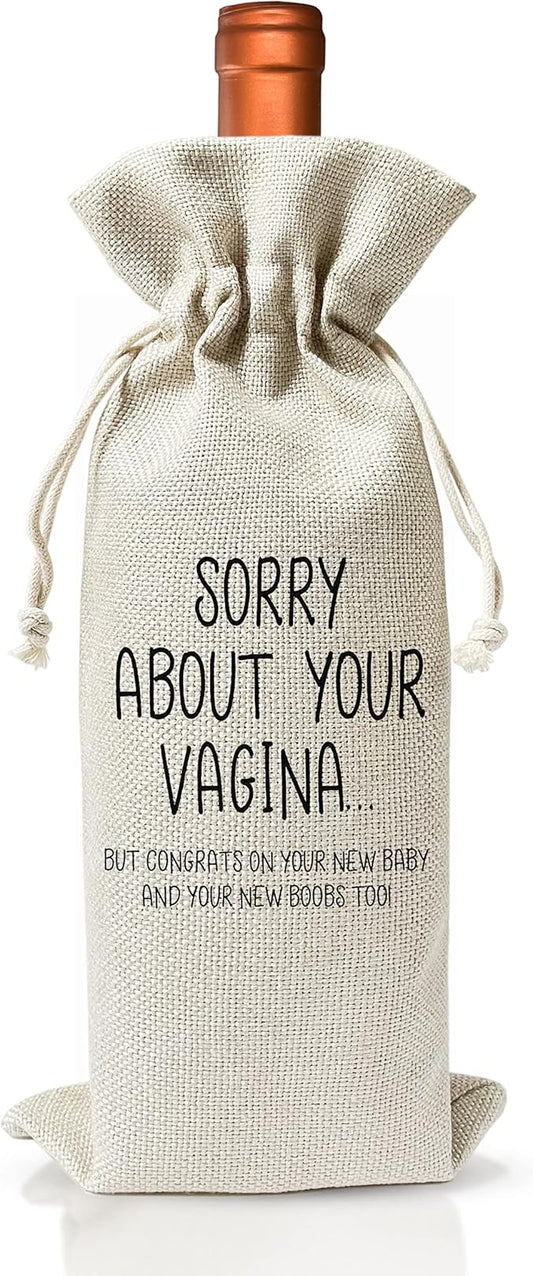 Pregnancy Announcement Wine Gift Bags - New Mom Gift Wine Bags - Cover Bag For Having New Baby - Grandparents - New Parents - Baby shower Party Supplies Favors - Mother's Day Gift - Burlap - HiMo216