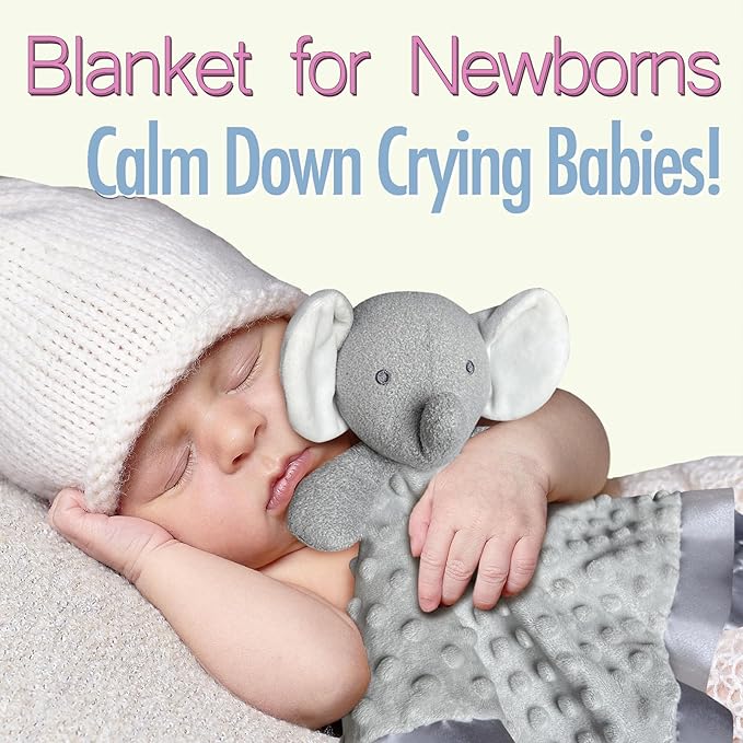 Grey Elephant Baby Security Blanket Loveys for Babies Girls, 16" Soft Baby Lovey Blanket, Baby Snuggle Stuffed Animals Blankie, Baby Girls Gifts for Infant and Toddler