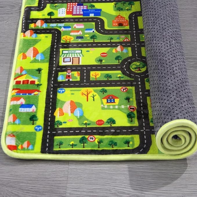 Kids Rug 4ft Round Rug Baby Play Mat City Life Playmats Roads Traffic Soft Learning Circle Rug Play with Cars and Toys Toddlers Fun Learning Play Carpet for Bedroom Nursery Playroom Classroom