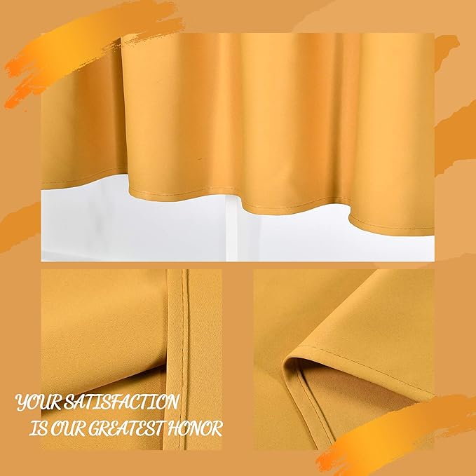 Gold Yellow Extra Wide Valance for Windows 100x18 Inch Solid Thermal Insulated Blackout Rod Pocket Kitchen Short Curtain Toppers Extra Wide Valance for Bathroom Living Room 1 Panel
