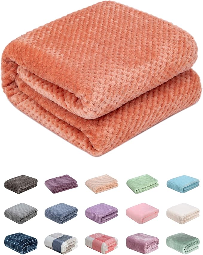 Fuzzy Throw Blanket, Plush Fleece Blankets for Adults, Toddler, Boys and Girls, Warm Soft Blankets and Throws for Bed, Couch, Sofa, Travel and Outdoor, Camping (Throw(50"x70"), L-Grapefruit)