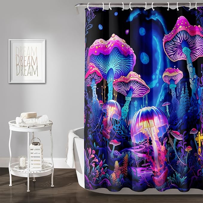 AILONEN Magic Mushroom Shower Curtain,Cartoon Jellyfish Shower Curtain Set for Bathroom,Natural Fungal Bathroom Curtain for Kids Girl,Boho Style Waterproof Fabric Bath Curtain with Hooks, 36" W*72" H