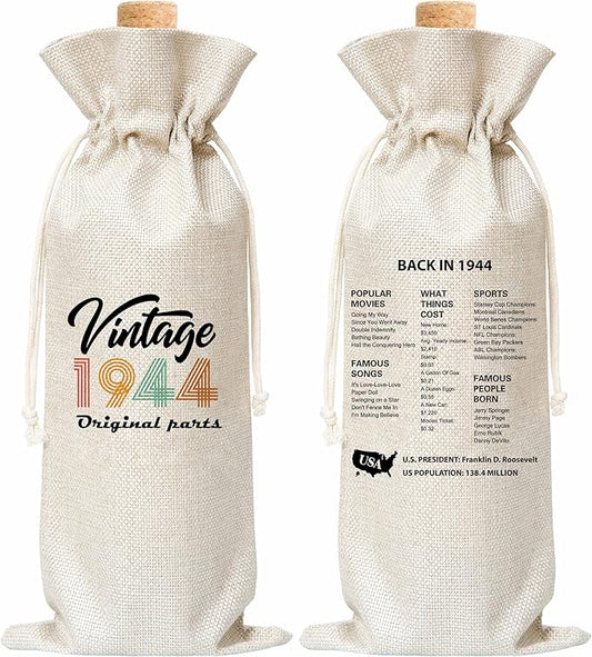 Tedea 80th Birthday Wine Gift Bag, Retro Vintage Back In 1944 Birthday Gift Wine Bag For Women Men, Best Friend, Coworker, Birthday Party Decorations, 1 Pc Wine Bag (G10)