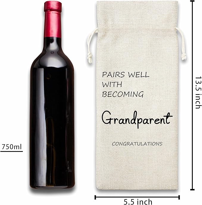 Godparent Gift Wine Bag,Gift For Godfather,Godmother,Cotton linen Drawstring Wine Bag(1 Pcs) - WB006