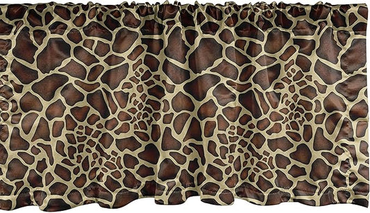 Ambesonne Zambia Window Valance, Giraffe Skin Pattern Wildlife Symbolic Zoo Hippie Style Picture, Curtain Valance for Kitchen Bedroom Decor with Rod Pocket, 54" X 18", Yellow Redwood