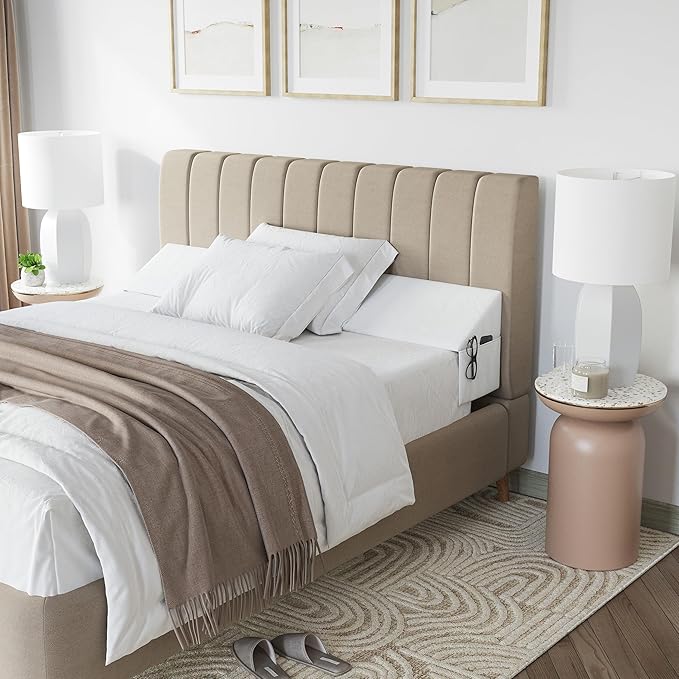 Wedge Pillow Headboard Bed Gap Filler Queen - Headboard Pillow Queen Size 60 X 10 X 6 - Long Pillow for Bed Wedge Gap Filler with Large Pocket for Bed Accessories - Mattress Gap Filler (White)