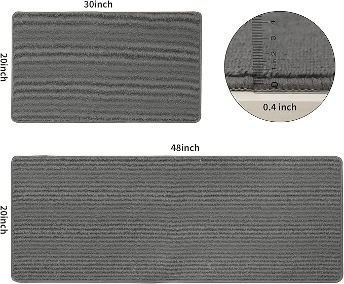 COSY HOMEER 20x30 Inch/20X48 Inch Kitchen Rug Mats Made of 100% Polypropylene Strip TPR Backing 2 Pieces Soft Kitchen Mat Specialized in Anti Slippery and Machine Washable,Grey
