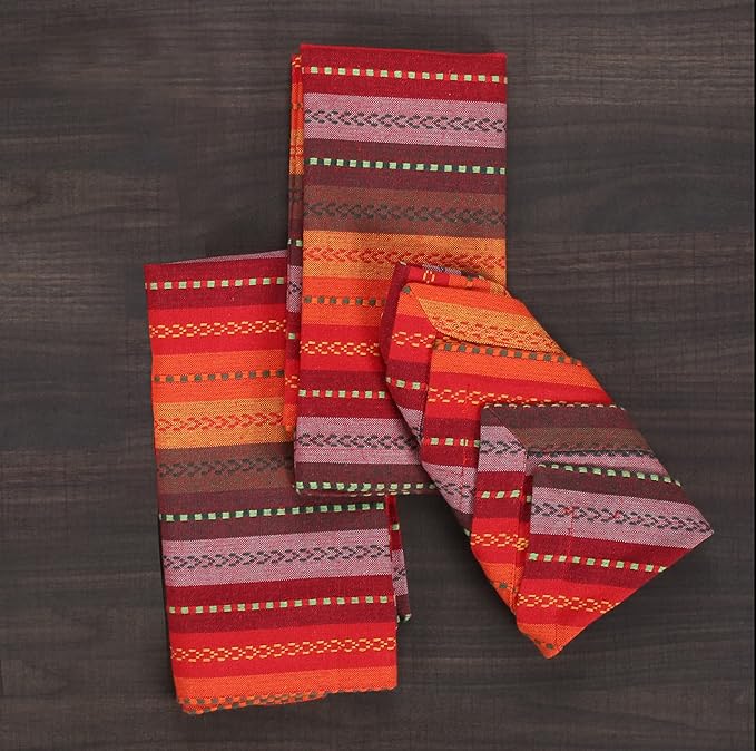 Cloth Napkins,Cotton Napkins,Dinner Napkins Cloth,Dinner Napkins,Cloth Napkins Set of 12 Cotton,Napkins Cloth,Cloth Napkins Cotton,Cotton Dinner Napkins, Salsa Stripe Napkins 18x18 Red Multi