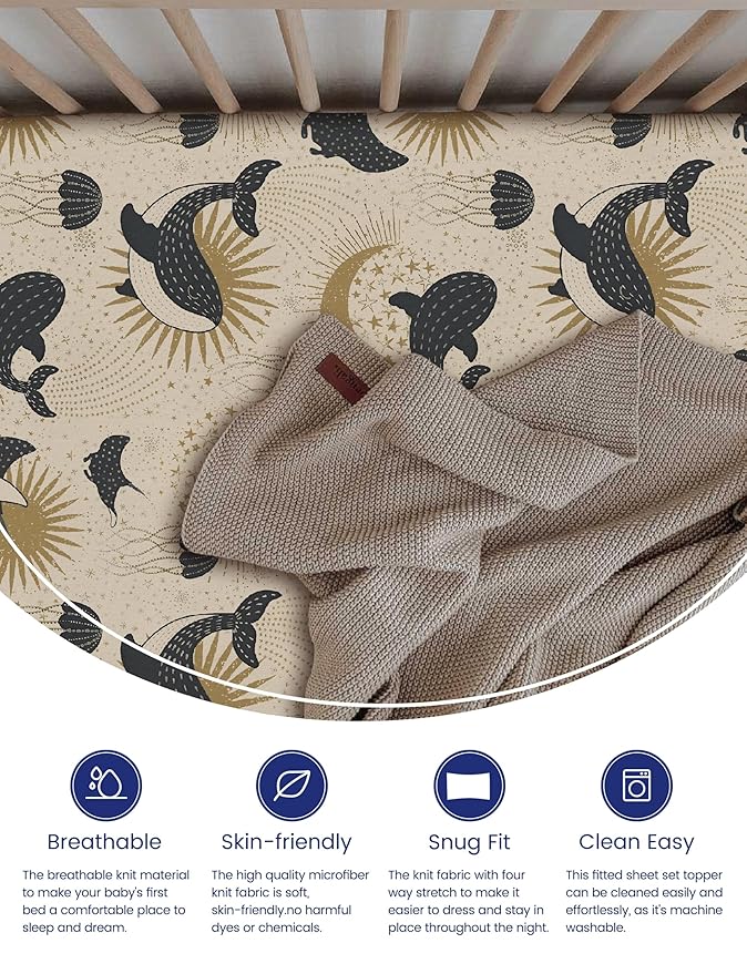 TotAha Premium Stretchy Crib Sheets (2-Pack)-Hypoallergenic, Silky Comfort, Buttery Soft, Calming Effect, All-Season Jersey-Knit Sheets, 9'' Extra Deep Pocket, Zoo Safari & Sea Animals