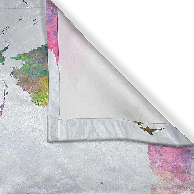 Ambesonne Watercolor Kitchen Curtains, Multicolored Hand Drawn World Map Asia Europe Africa America Geography Print, Window Drapes 2 Panel Set for Kitchen Cafe Decor, 55" x 39", Gray Purple