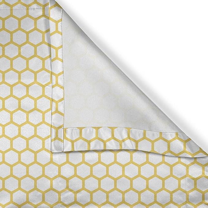Ambesonne Yellow and White Valance & Tier Curtain 3 pcs Set, Hexagonal Pattern Honeycomb Beehive Simplistic Geometrical Monochrome, Window Treatments for Kitchen Room Decor, 55" x 30", White Yellow