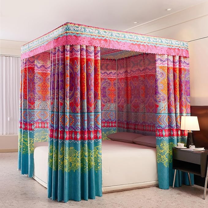 Canopy Bed Curtains 4 Corners Post Bed Canopy Curtains Bed Curtain Canopy for Girls Bedroom Decoration (King/California King)
