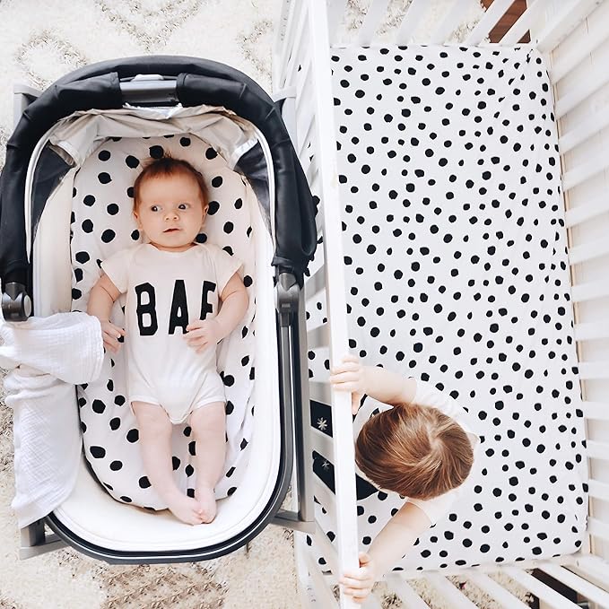 Bassinet Sheet Set 2 Pack 100% Jersey Cotton Black and White Abstract Stripes and Dots by Ely's & Co