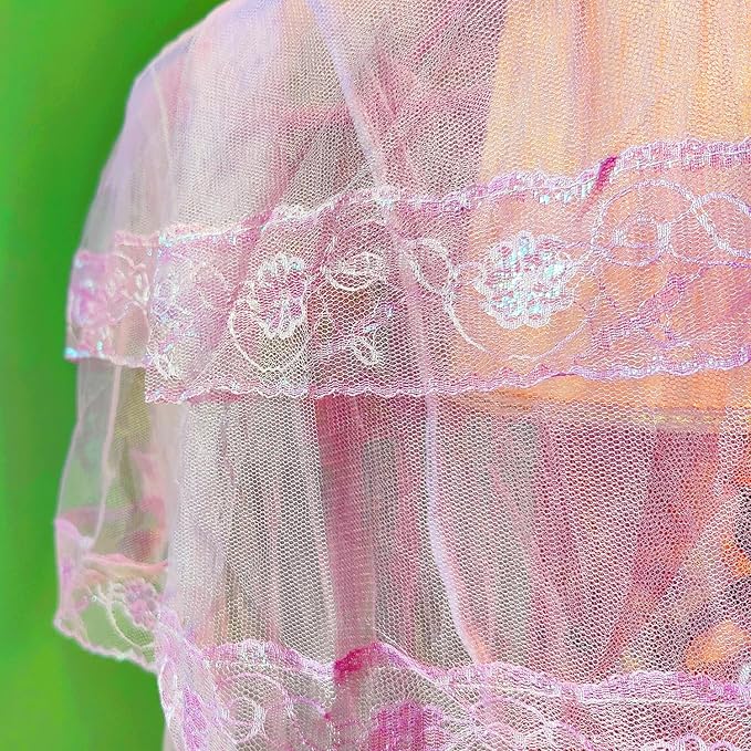 Eimilaly Lace Bed Canopy Mosquito Netting, Princess Bed Canopy for Girls Room Decor, Purple/Single Door