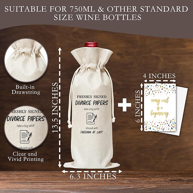 Dskly Divorce Gifts Wine Bag & Card, New Beginning Gifts, Break Up Wine Bag Gifts For Divorced Women Men Friends Sisters, Pairs Well With Freshly Signed Divorce Papers Wine Bag For Divorce Party -43