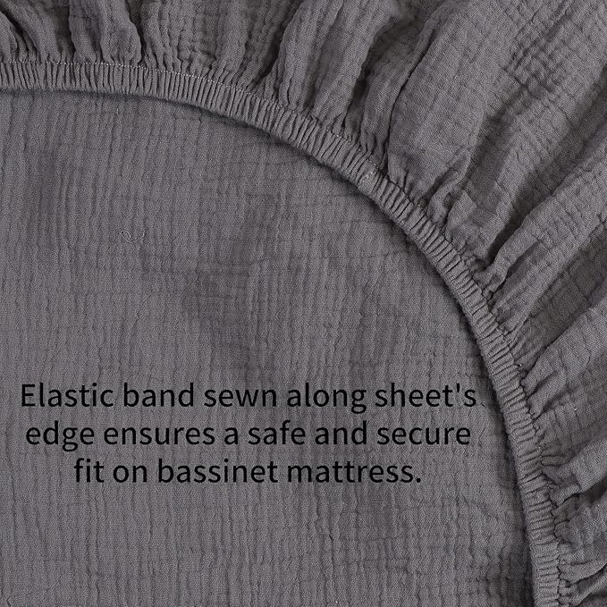 Muslin Bassinet Sheets 32"x 16" Compatible with Dream On Me Karley Bassinet, Delta Children Deluxe and Safety 1st Bassinet, 2 Pack 100% Cotton, White and Grey