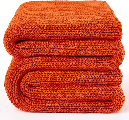 Knitted Weighted Blanket(Orange 50"x75" 12lbs),Home Décor Cooling Throw Blanket for Hot Sleepers,Hand Made Chunky Knit Heavy Blanket for Adults Use on Full Size Bed
