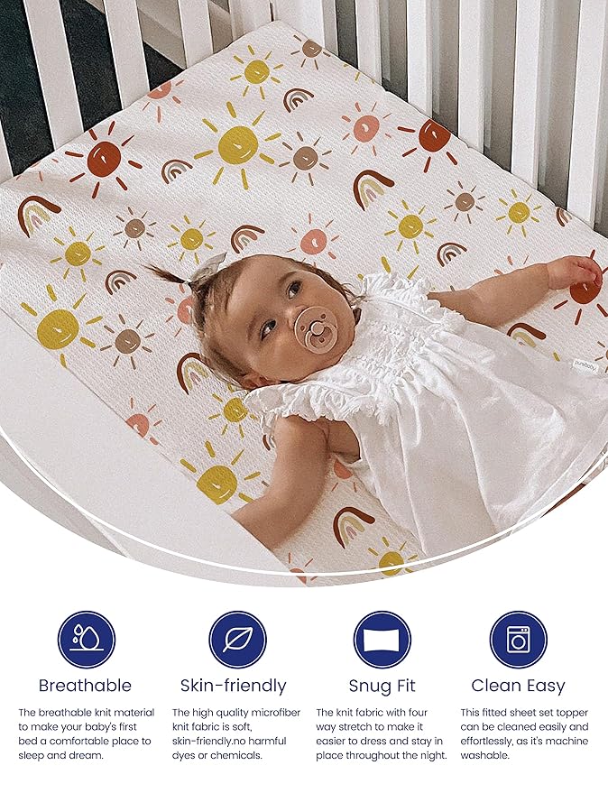 TotAha Mini Crib Sheets Boho Rainbow, Hypoallergenic Pack N Play Mattress Sheets, Buttery Soft Pack and Play Fitted Sheets 24x38x5, 2 Pack