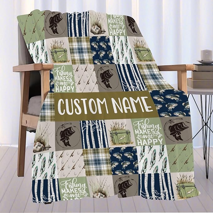 Custom Fishing Blankets and Throws,Fishing Gifts, Gifts for Fisherman,Custom Fish Blankets Fishing Gift for Man, Fish Hunter Gifts Throw Blanket, Fathers Day Fishing Gifts for Men,Kids Size-40"x50"