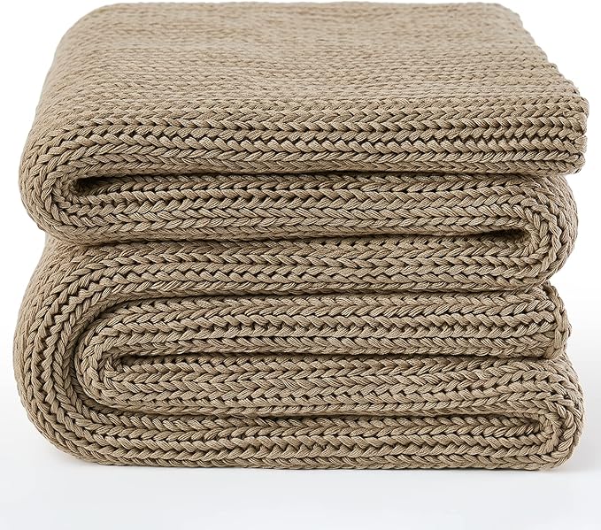 Knitted Weighted Blanket(Beige 60"x80" 20lbs),Home Décor Cooling Throw Blanket for Hot Sleepers,Hand Made Chunky Knit Heavy Blanket for Adults Use on Queen/King Size Bed