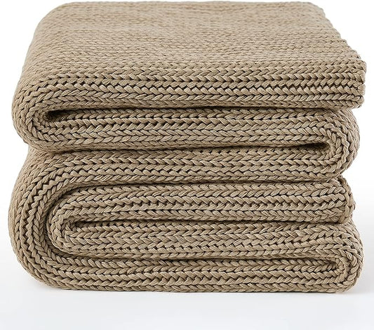 Knitted Weighted Blanket(Beige 50"x75" 12lbs),Home Décor Cooling Throw Blanket for Hot Sleepers,Hand Made Chunky Knit Heavy Blanket for Adults Use on Full Size Bed