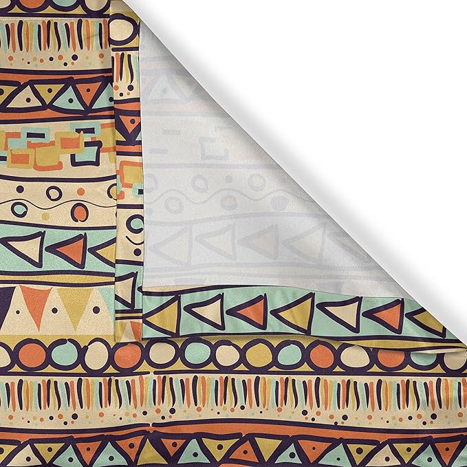 Ambesonne Prehistoric Valance & Tier Curtain 3 pcs Set, Mexican Style Doodles with Triangles Circles Folkloric Geometric Tribal, Window Treatments for Kitchen Room Decor, 55" x 36", Pastel Yellow