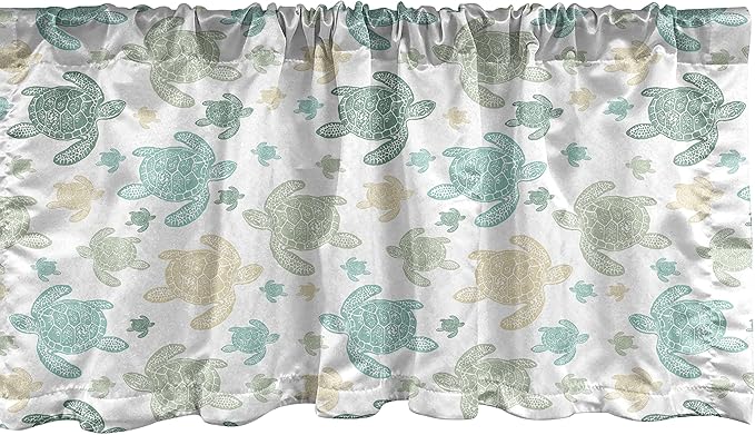 Ambesonne Turtles Window Valance, Illustration of Repeating Motifs of Animal Print in Assorted Tones, Curtain Valance for Kitchen Bedroom Decor with Rod Pocket, 54" X 12", Seafoam Grey