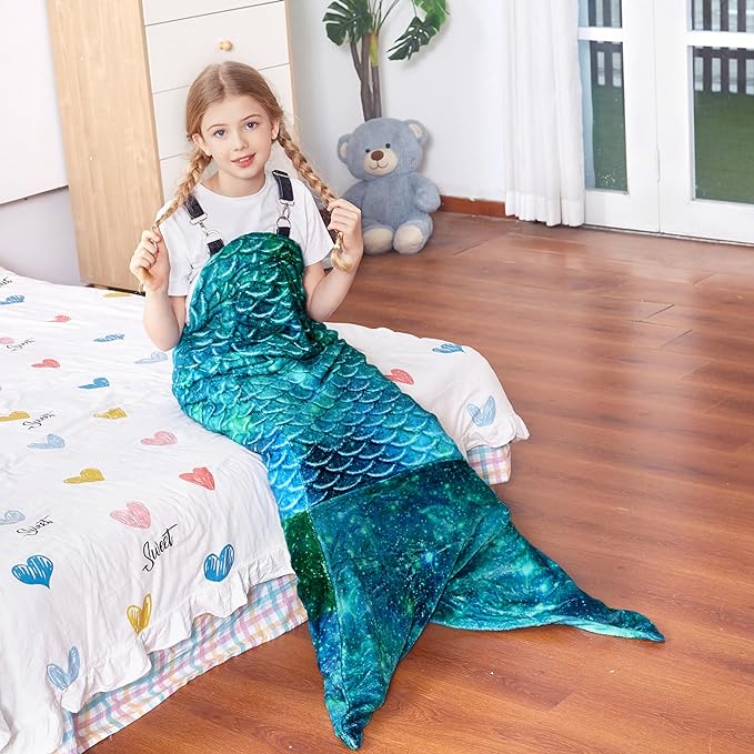Catalonia Kids Mermaid Tail Blanket, Cozy Mermaid Sleeping Bag for 3-14 yrs Girls, Fish Scale Pattern, Birthday Gift for Daughter