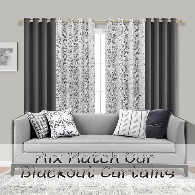 Mrs.Naturall Black Out Curtains 63 Inch Long for Bedroom Windows,Dark Grey/Gray Thermal Insulated Block Heat Blocking Blackout Curtains 63 Inch Length for Living Room 2 Panels Set