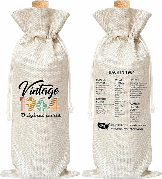 Tedea 60th Birthday Wine Gift Bag, Retro Vintage Back In 1964 Birthday Gift Wine Bag For Women Men, Best Friend, Coworker, Birthday Party Decorations, 1 Pc Wine Bag (G12)