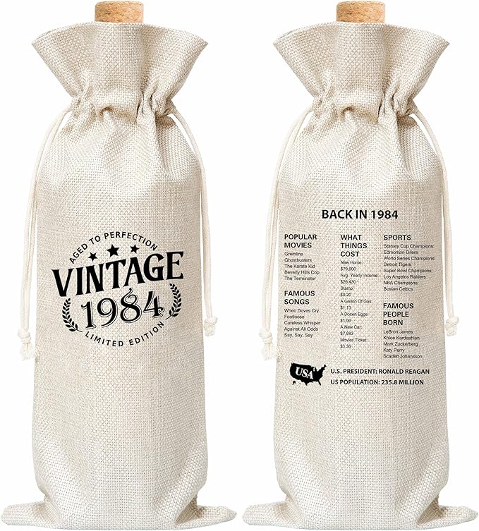 Tedea 40th Birthday Wine Gift Bag, Vintage Back In 1984 Birthday Gift Wine Bag For Women Men, Best Friend, Coworker, Birthday Party Decorations, 1 Pc Wine Bag (G06)