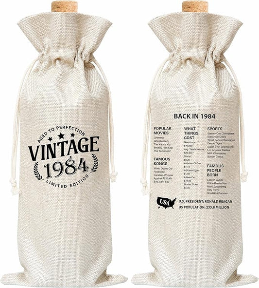 Tedea 40th Birthday Wine Gift Bag, Vintage Back In 1984 Birthday Gift Wine Bag For Women Men, Best Friend, Coworker, Birthday Party Decorations, 1 Pc Wine Bag (G06)