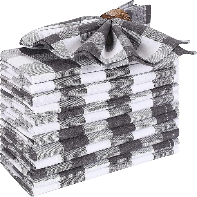 Buffalow Plaid Cloth Napkins, Check Napkins,Cloth Napkins,Cotton Napkins,Dinner Napkins Cloth,Dinner Napkins,Cloth Napkins Set of 12 Cotton,Napkins Cloth,Cloth Napkins cotton- 18x18 Grey White