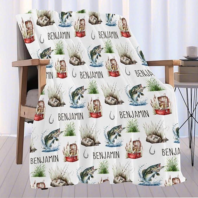 Custom Fishing Blankets and Throws,Fishing Gifts, Gifts for Fisherman,Custom Fish Blankets Fishing Gift for Man, Fish Hunter Gifts Throw Blanket, Fathers Day Fishing Gifts for Men,Teens Size-50"x60"