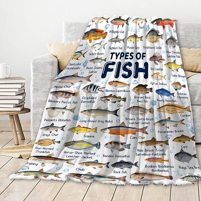 Fish Throw Blanket,Types of Fish Blanket Fish Blanket Gifts,Ultra Soft Lightweight Flannel Blankets Warm Fuzzy Cozy Plush Blankets for Couch Sofa Bed Living Room,Baby Size-30"x40"