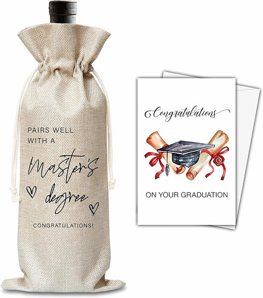 Xanev Masters Degree Graduation Gifts For Women Man, Graduation Drawstring Wine Gift Bag, Pairs Well With A Bachelor's Degree, Graduation Party Decoration Supplies Favors, B18