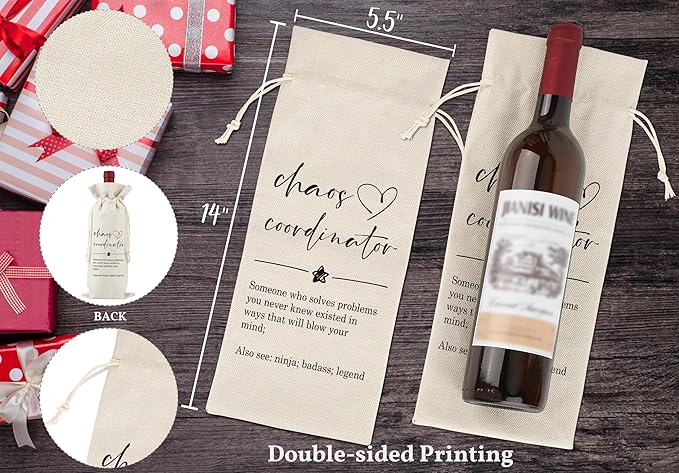 Chaos Coordinator Gift,Thank You Gifts for Colleagues,Friends,Employee,Bosses,Gift for Encouragement,Boss Day Gifts,Appreciation Gifts,Boss Day Decorations,Reusable Wine Bags With Drawstring,L20