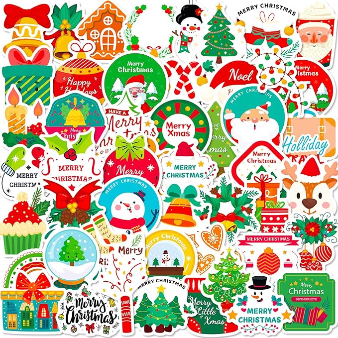Christmas Stickers 50PCS, Lifany Christmas Stickers for Kids and Teens, Vinyl Stickers for Students Stocking Stuffers Christmas Party Favors,Christmas Crafts for Kids