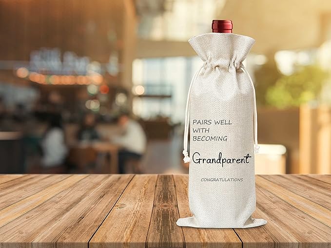 Godparent Gift Wine Bag,Gift For Godfather,Godmother,Cotton linen Drawstring Wine Bag(1 Pcs) - WB006
