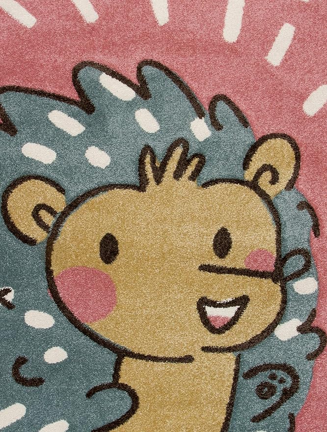 KC Cubs Boy & Girl Modern Decor Multicolor Area Rug and Carpet Collection for Kids, Toddlers and Baby Nursery, Animal Face Pink Huggable Hedgehog